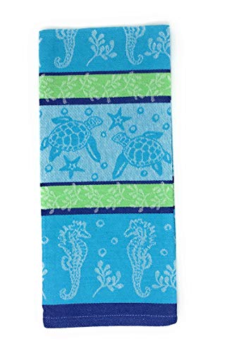 Hand Towels, Seahorse Pattern Blue Kitchen Dish Towel Set, Cotton