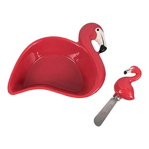 Flamingo Shaped Dip Bowl and Spreader plus Cocktail Napkins and Party Plates
