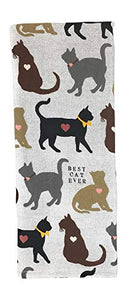 REX AND ROVER Cat Kitchen Gifts - Cotton Dish Towel with Black Cat Shaped Magnetic Hook - 2 Piece Set for Men or Women