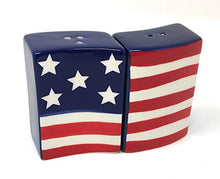 Load image into Gallery viewer, USA Stars and Stripes Dishtowels with American Flag Salt and Pepper Shakers