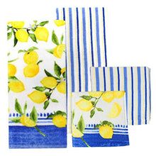 Load image into Gallery viewer, Striped Lemon Kitchen Towels with Matching Dishcloths