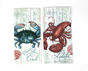 Lobster & Crab Nautical Kitchen Towels Dishtowel Set for Cleaning, Drying, Polishing and Baking
