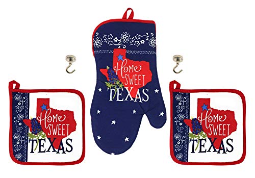 Home Sweet Texas Potholders Oven Mitt and Magnetic Hanging Hooks