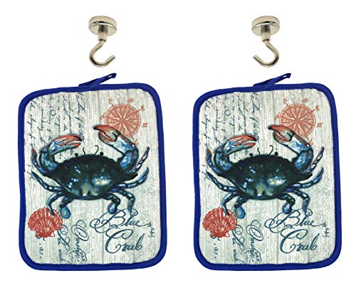 Blue Crab Kitchen Pot Holders and Magnetic Hanging Hooks