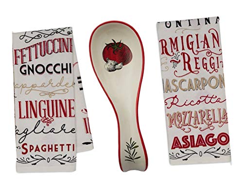 Italian Dish Towels Set with Spoon Rest