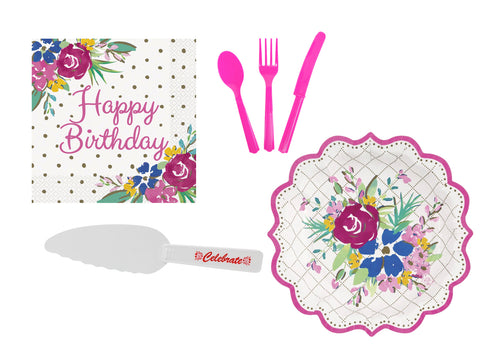 Pioneer Woman Birthday Party Supplies for 12 Guests - Plates, Cutlery, Napkins, Cake Cutter