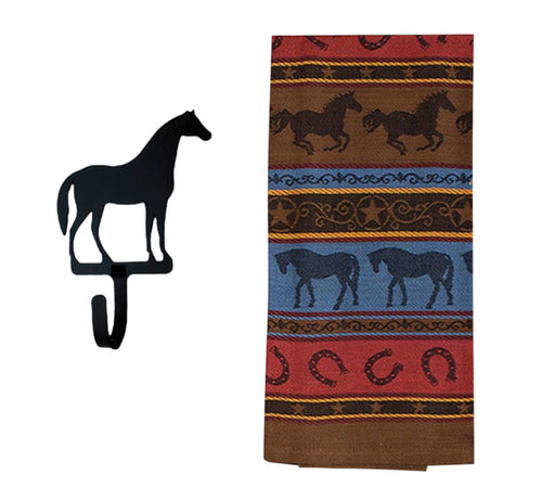 Horse Kitchen Gifts - Western Dish Towel with Horse Shaped Magnetic Hook