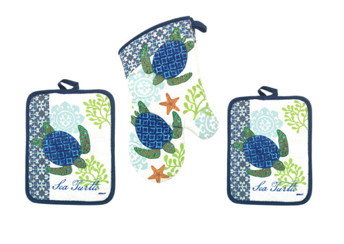 Sea Turtle Potholders and Oven Mitt