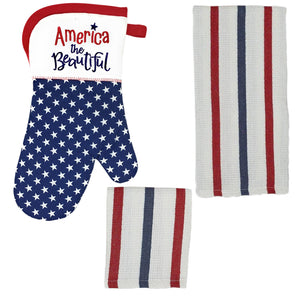Patriotic American Flag Kitchen Decor-Oven Mitt Towel Dishcloth